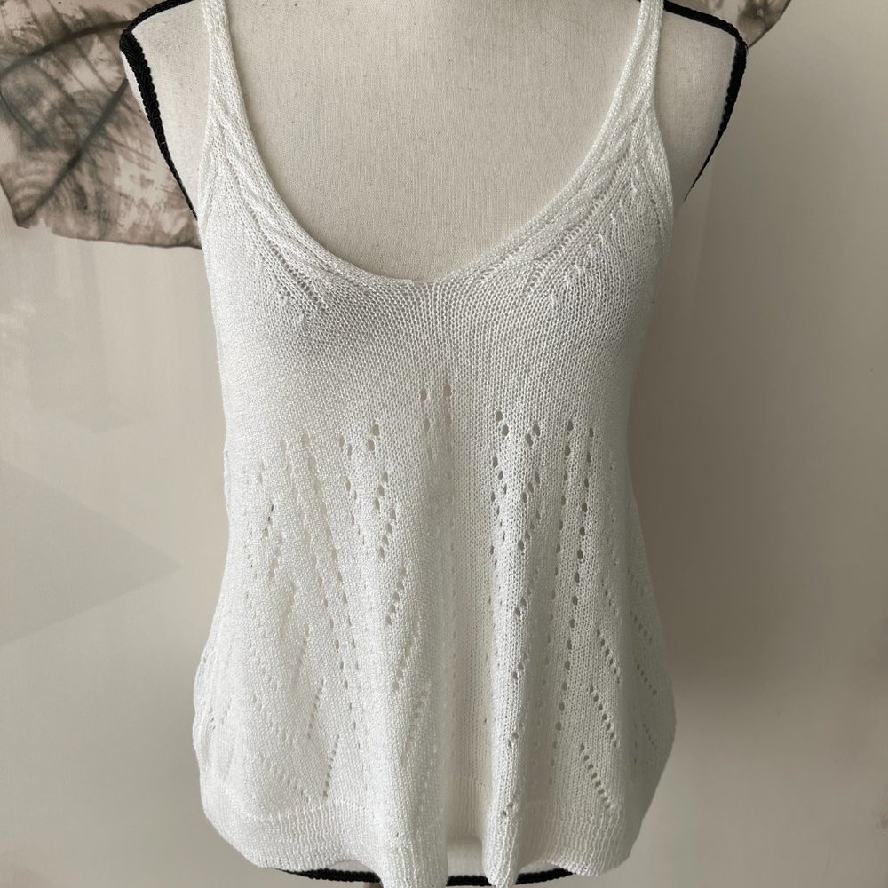 Via Positano White Spaghetti Straps Knit Top